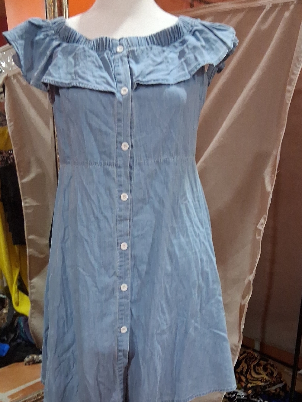 SHEIN Light Blue Off-Shoulder Button-Front Mini Dress